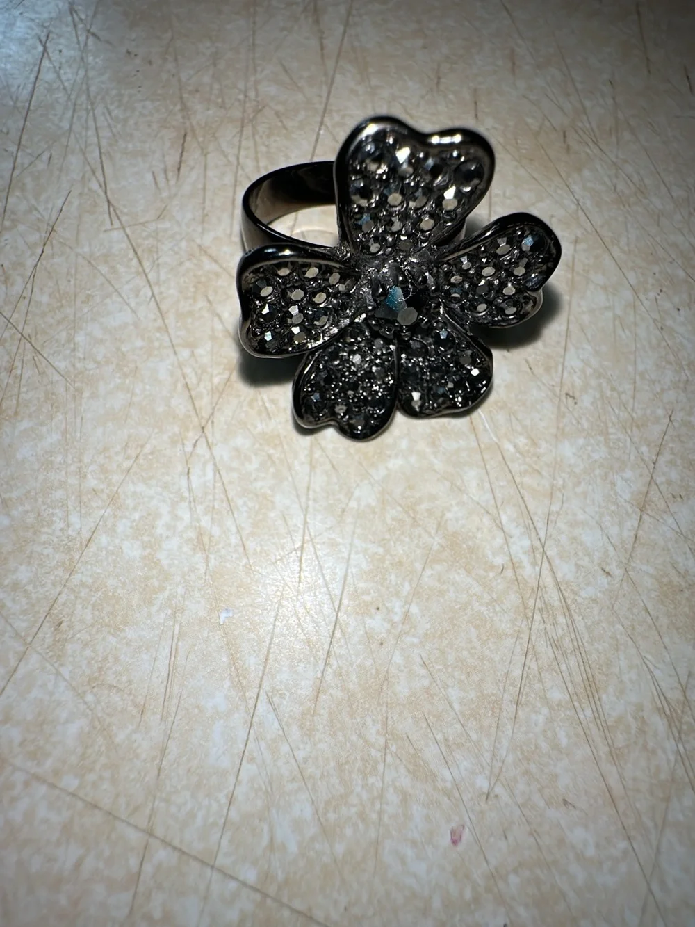 Sparkling Chocolate Flower Glittery Ring  with crystals .Women's Fashion Jewelry